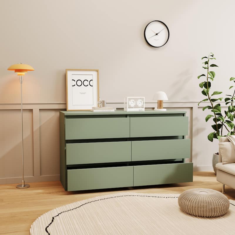 Anmytek Soft Green 6 Dresser Chest Multi Drawer Storage for Bedroom Living Room