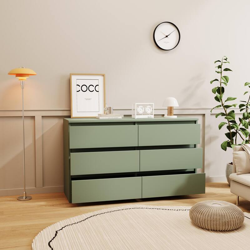 Modern Drawer Dresser Large Capacity Storage Cabinet with 6 Drawers, for Bedroom Living Room Entrance Hallway, Green