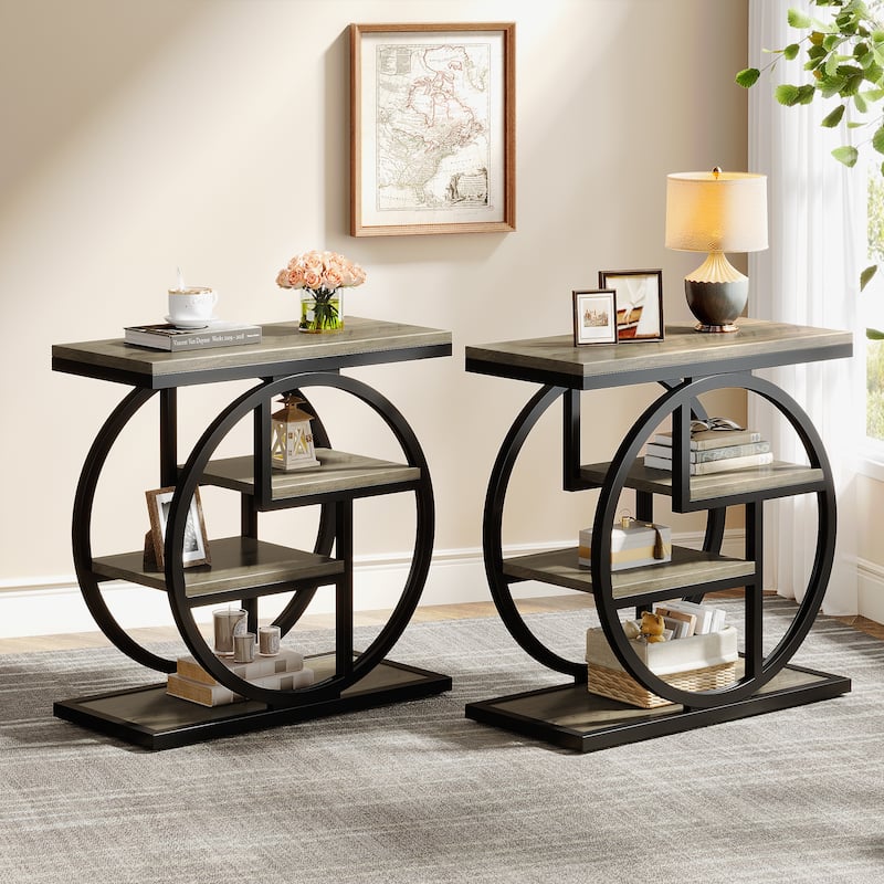 4-tier Narrow Side End Table for Living Room Bedroom - 2 PCS - Grey
