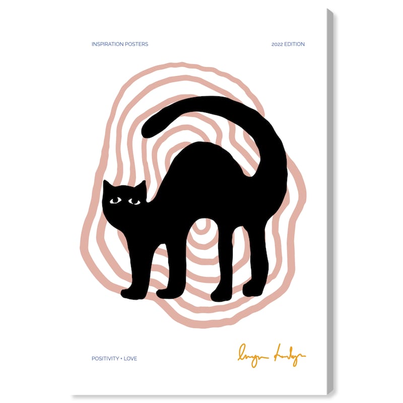 Wynwood Studio Canvas Animals Cat Purr Vibes Black and Light Pink Modern & Contemporary Wall Art Canvas Print