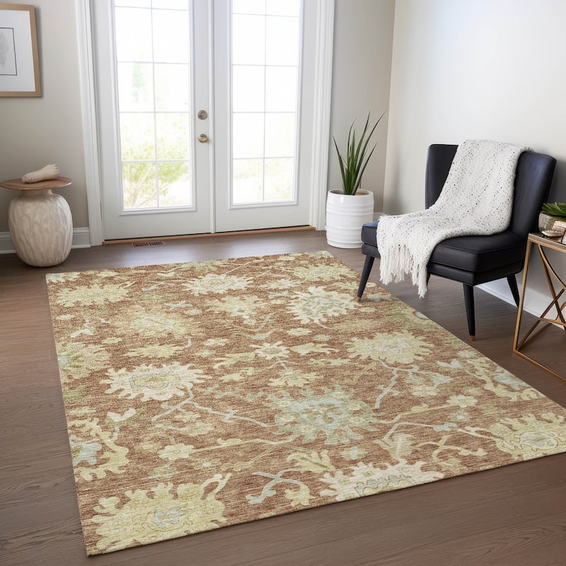 Machine Washable Indoor/ Outdoor Traditional Casual Chantille Rug - Paprika - 9' x 12'