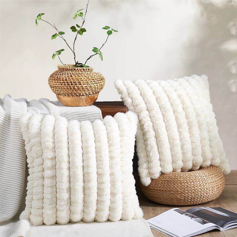 Spandex Striped Heavy ImitativeRabbit FauxFur Pillow Shell