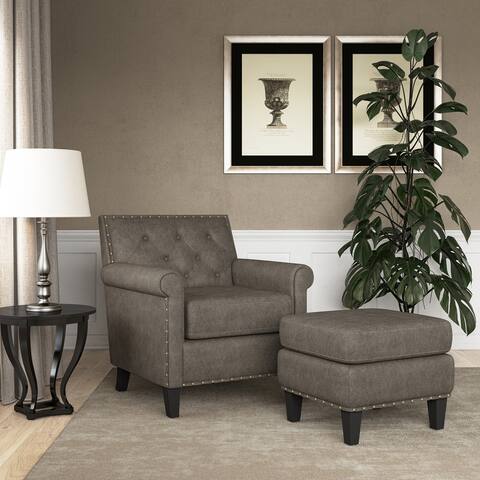 Gracewood Hollow Grantley Button Tufted Rolled Arm Chair and Ottoman