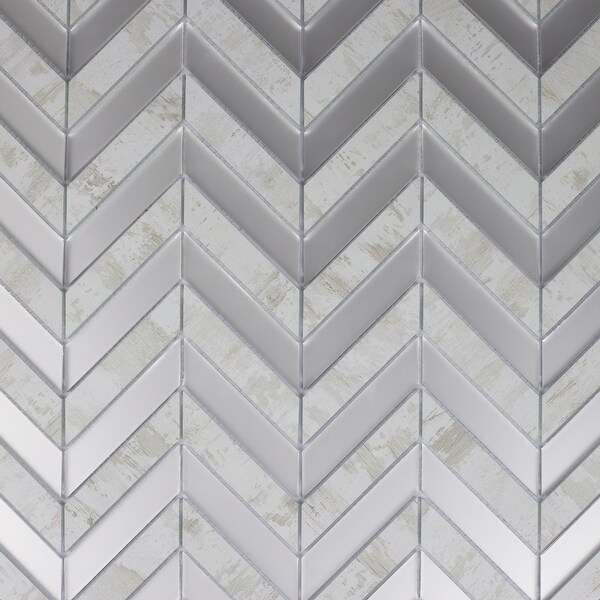Miseno MT-WHSMSCHEB-BW Musico - 1" x 4" Chevron Wall Mosaic Tile - Smooth Porcelain Visual - White