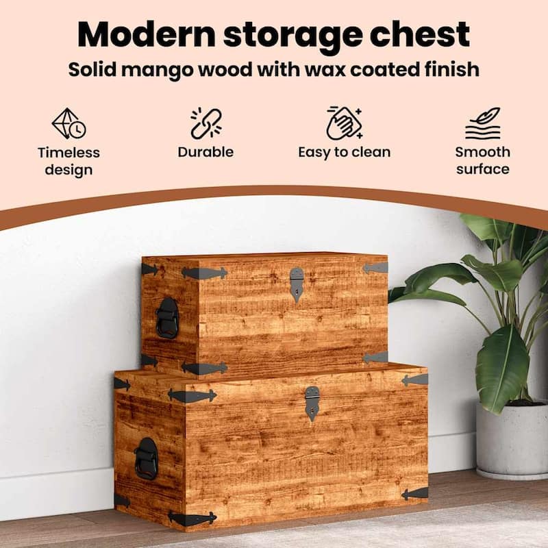 vidaXL Storage Chest Set 2 Pieces Rough Mango Wood - 27.6" x 13.8" x 13.8"