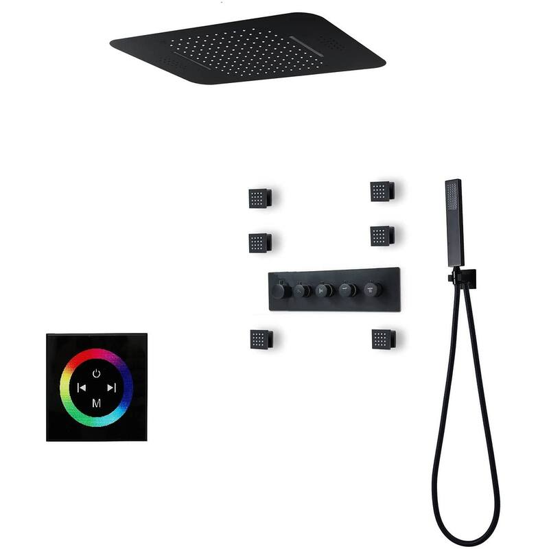 DeerCreek 23" Shower System- LED Music Railfall Waterfall Thermostatic Faucet w/ Jets - MB 2 - Matte Black
