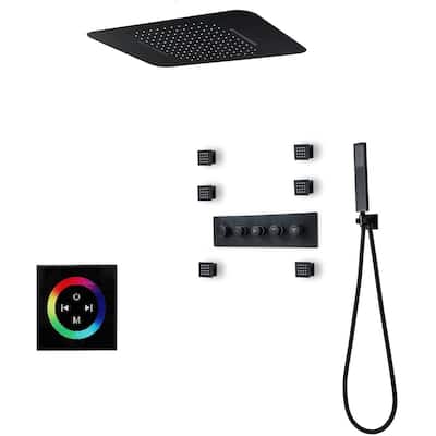 DeerCreek 23" Shower System- LED Music Railfall Waterfall Thermostatic Faucet w/ Jets - MB 2 - Matte Black