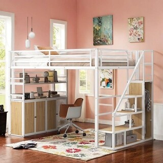 Heavy-Duty Loft Bed with Storage Cabinet, Full Size