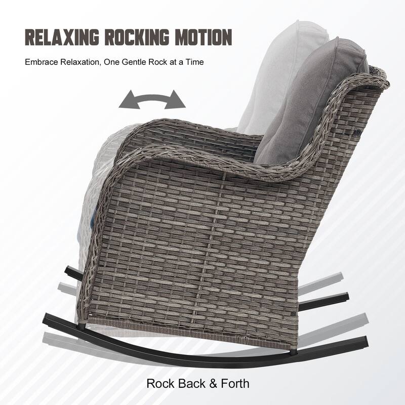 Gymojoy Comfortable PE Rattan Wicker Outdoor Rocking Chair Set of 2