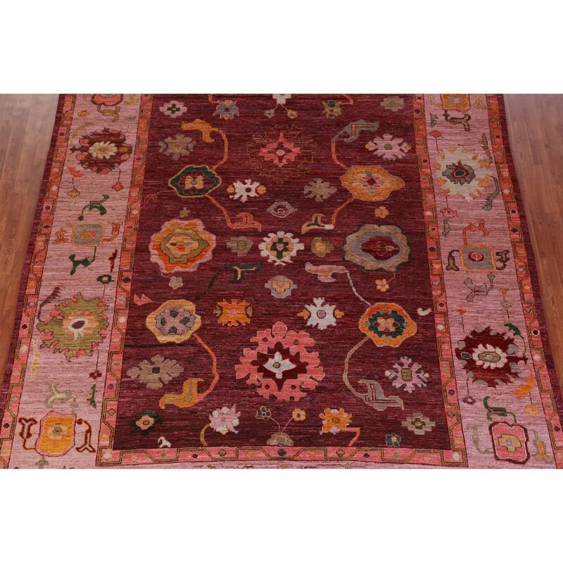 Hand Knotted Oriental 100% Wool Carpet Transitional All-Over Red Oushak Area Rug - 11' 7'' X 9' 1''