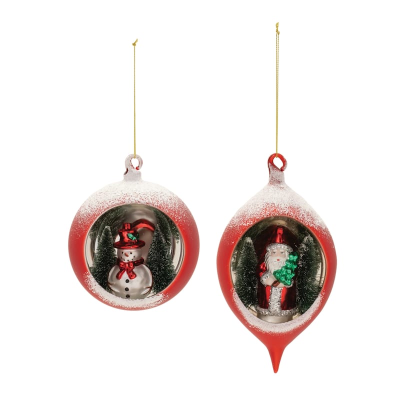 Snowman and Santa Mercury Glass Christmas Ornaments - 7" - 6ct