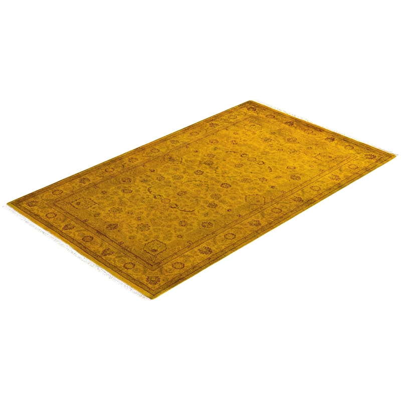 Overton Hand Knotted Wool Vintage Inspired Modern Contemporary Overdyed Yellow Area Rug - 3' 0" x 5' 0"
