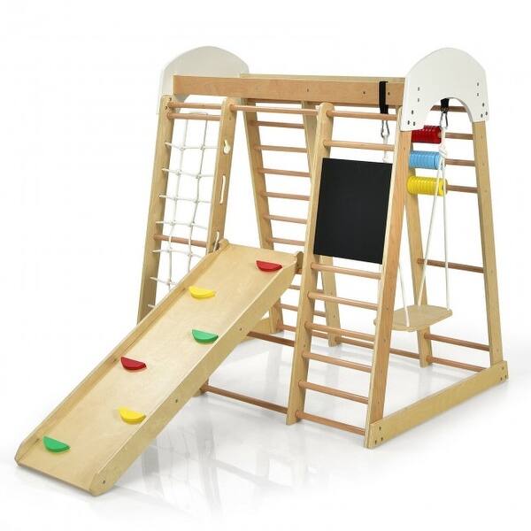 Indoor Playground Climbing Gym Wooden 8 in 1 Climber Playset for