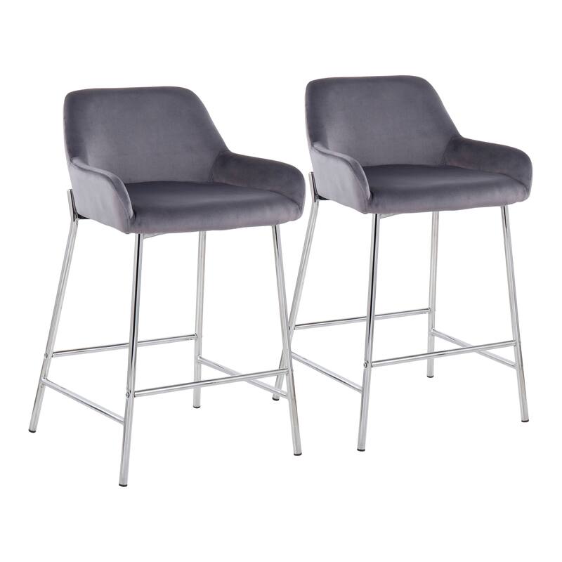 Silver Orchid Galotti Chrome Fixed-Height Upholstered Counter Stool - Set of 2