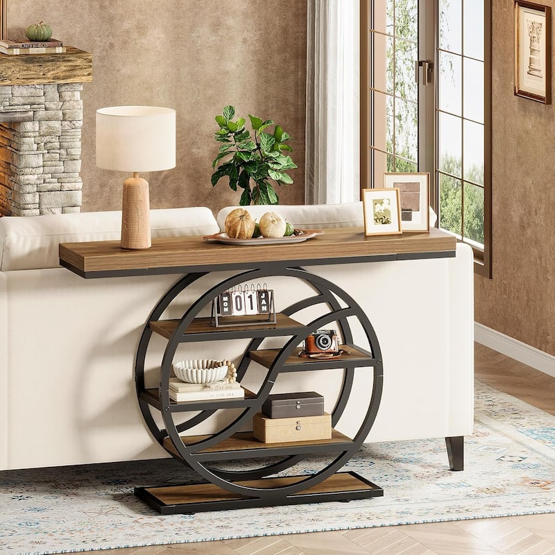 6 Tiers Console Table, 47 Inches Industrial Entryway Table with Metal Frame
