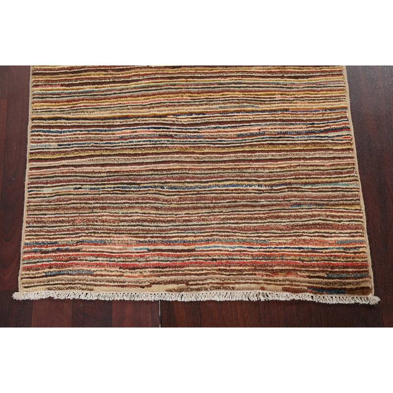 Contemporary Striped Gabbeh Kashkoli Area Rug Wool Hand-knotted Carpet - 2'6" x 4'1"