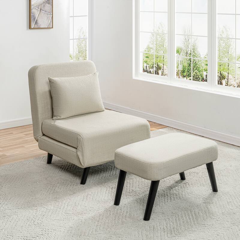 Versatile Foldable Linen Chair Bed with Detachable Pillow for Various Rooms - Beige