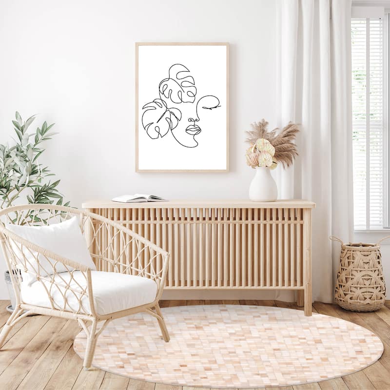 ECARPETGALLERY Handmade Cowhide Patchwork Beige Leather Rug - 5'1 x 5'1