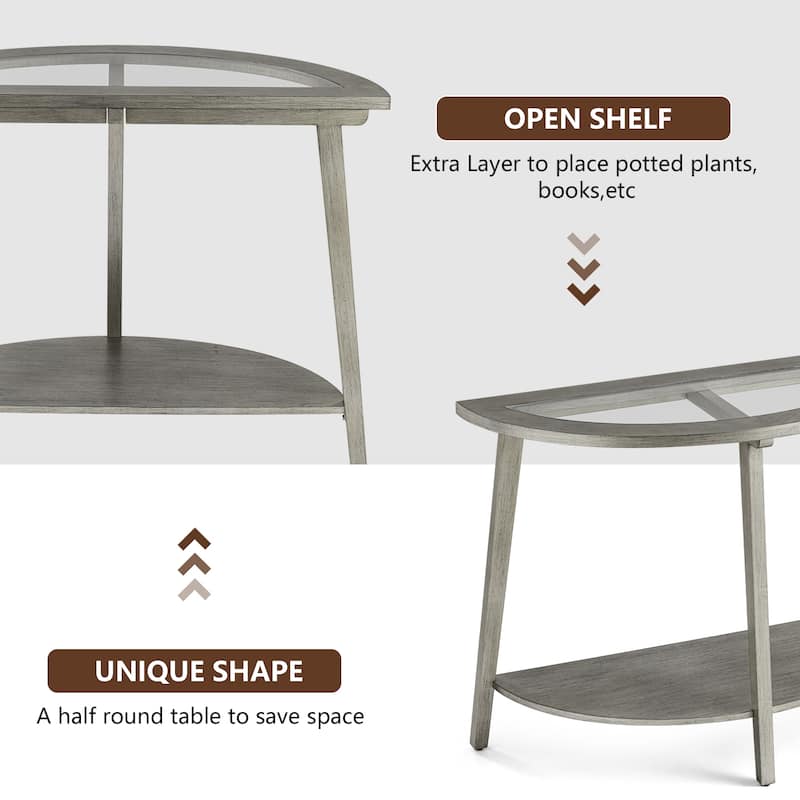 COSIEST Champagne Round Solid Wood Tempered Glass Coffee Table