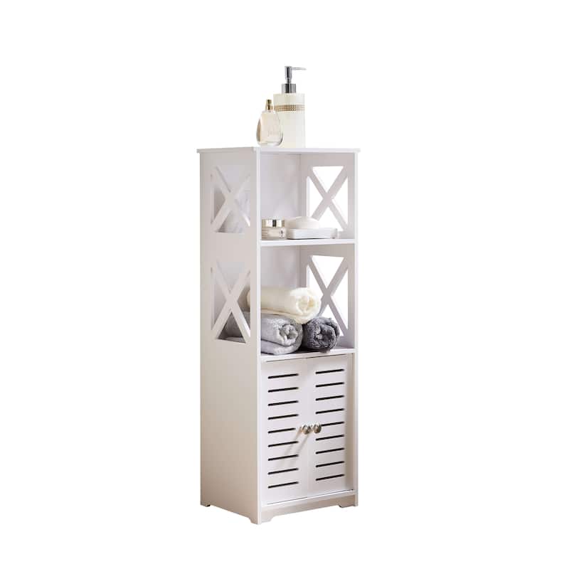 Bathroom Floor Storage Cabinet, Side Toilet Cabinet with Door and Shelfs, White