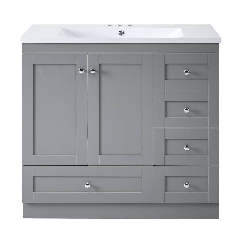 36" Shaker Style Free-Standing Bathroom Vanity Cabinet with Sink, 4 Soft-close Drawers and 2 Soft-close doors