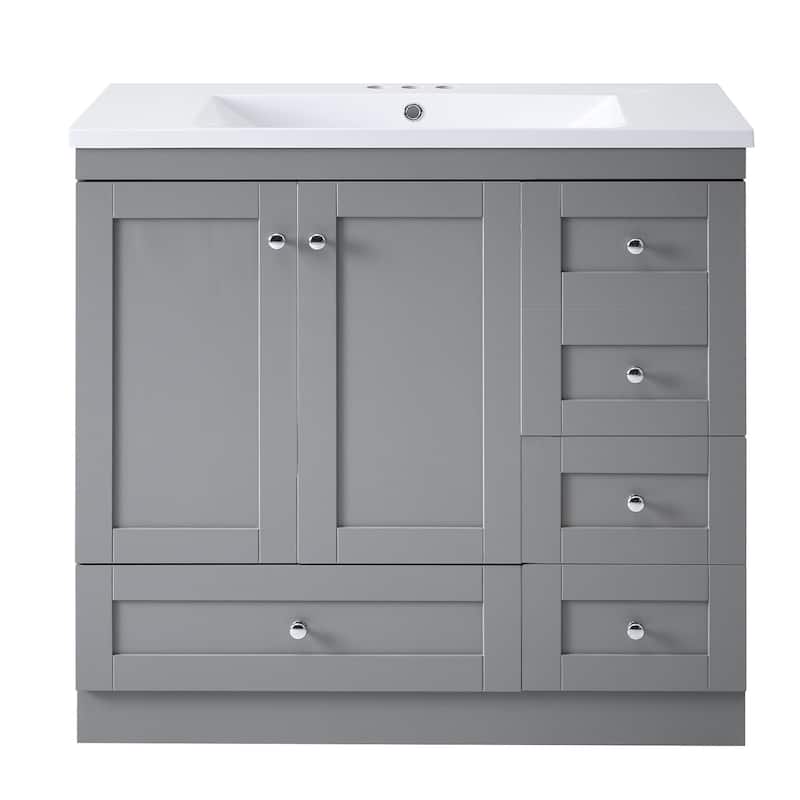GDFStudio - Vega Wood & Ceramic 36" Shaker Style Bathroom Vanity with Sink, 4 Drawers & 2 Doors