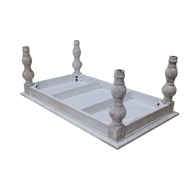 Sevita Anastasia Rectangular White Marble Coffee Table with White-Wash Spindle Base, 52" L x 30" W x 19" H