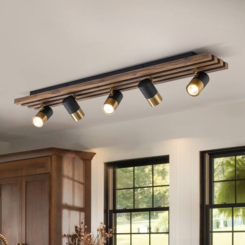 Modern Farmhouse 5-Light Flush Mount Ceiling Fixture Track Lighting with Rotating Head - Black