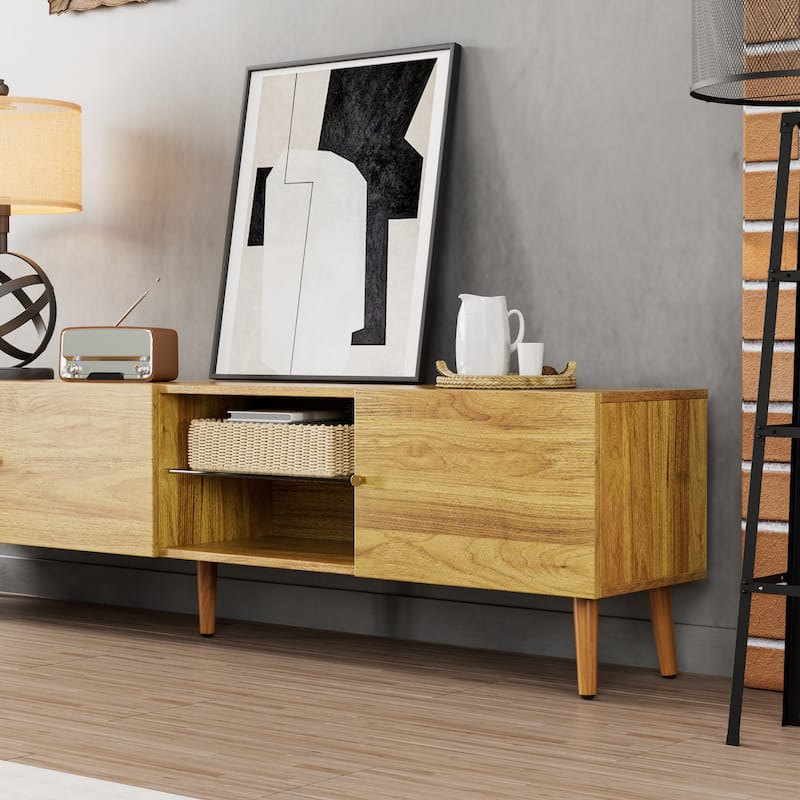 GDF Studio - 70-Inch Mid-Century TV Stand with Storage and Wooden Legs