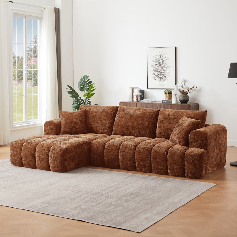 Roomfitters Oversized Chenille Sectional Sofa, Modern L-Shaped Cloud Couch with Right Chaise and Deep Seats - Orange
