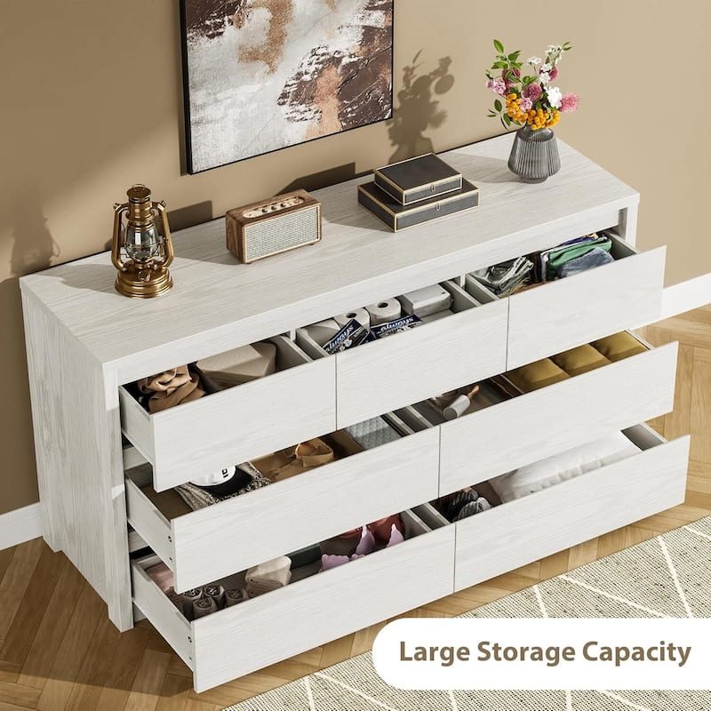 Modern Wide 7 Drawer Dresser Storage Cabinet for Living Room, Hallway Entryway