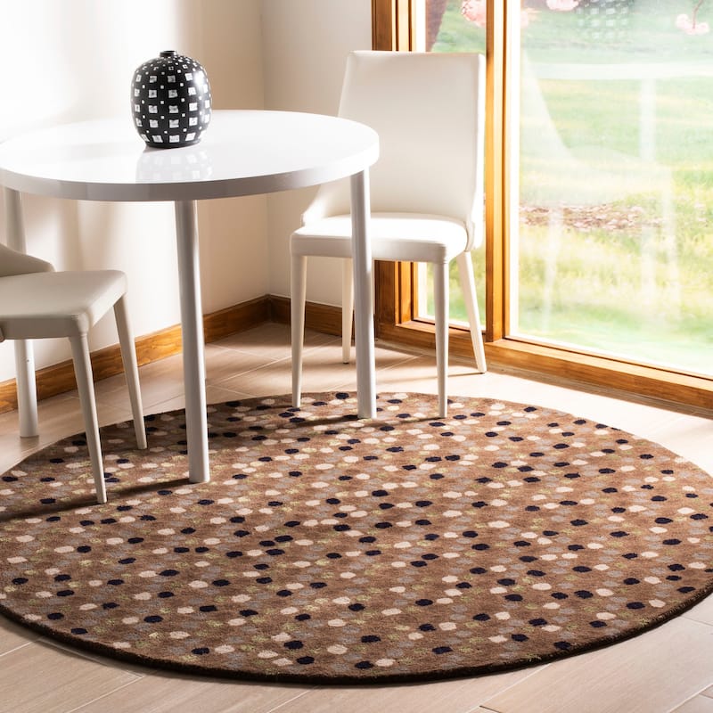 SAFAVIEH Handmade Soho Star Dots N.Z. Wool Rug - 6' Round - Dark Grey/Multi