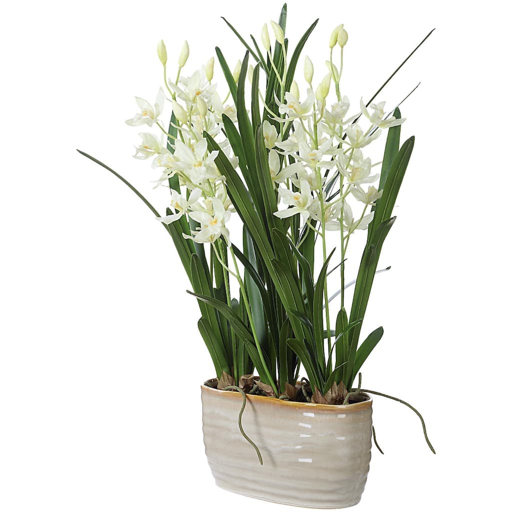 Uttermost 60227 Ariana Orchid 24-3/8" Tall Ceramic Faux Flora Planter - Cream / Tan