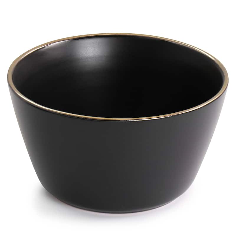 Elama Paul 16 Piece Stoneware Dinnerware Set in Matte Black with Gold Rim - 16 Piece Set