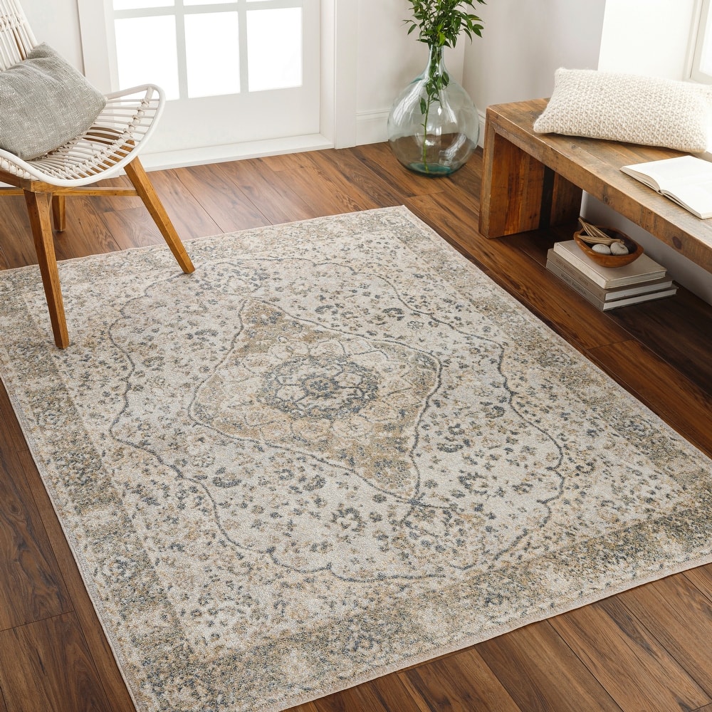 Livabliss Lillian Machine Washable Floral Medallion Area Rug