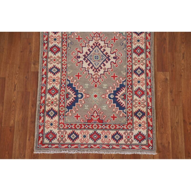 Hand Knotted Oriental 100% Wool Carpet Traditional Geometric Brown Kazak Runner Rug - 15' 11'' X 2' 8''