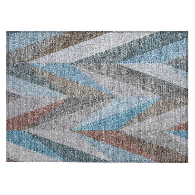 Machine Washable Indoor/ Outdoor Modern Chevron Chantille Rug