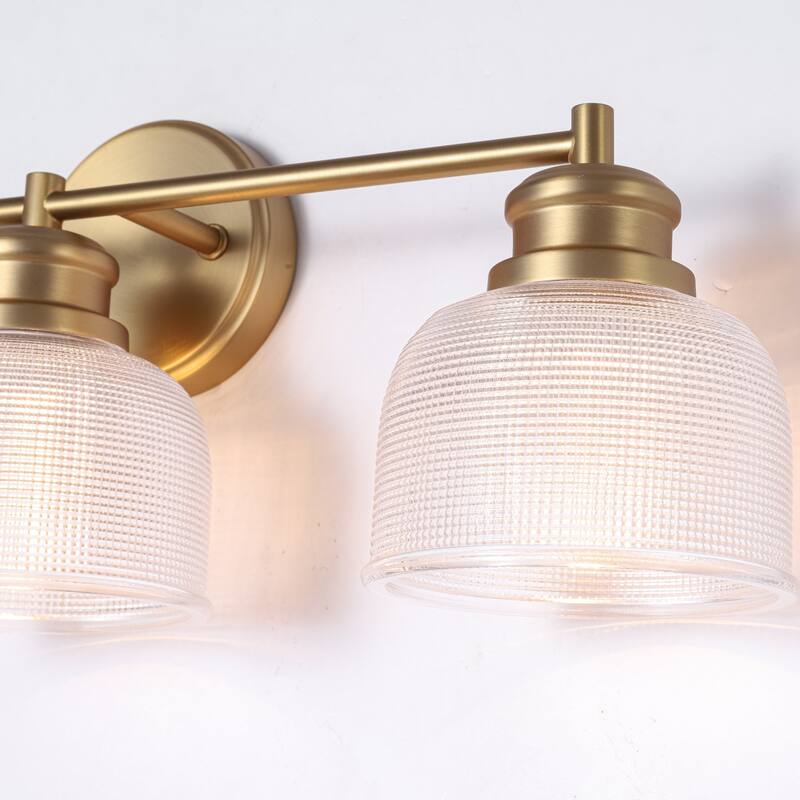 23.8" W 3-Light Retro Industrial Gold Bowl-Shaped Bathroom Vanity Light with Clear Chequered Textured Glass Shades
