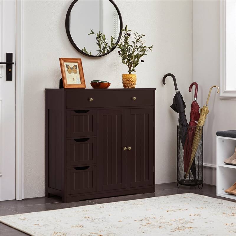Yaheetech Bathroom Storage Cabinet Free-Standing Floor Cabinet With 4 Drawers and 2 Doors - N/A - Espresso