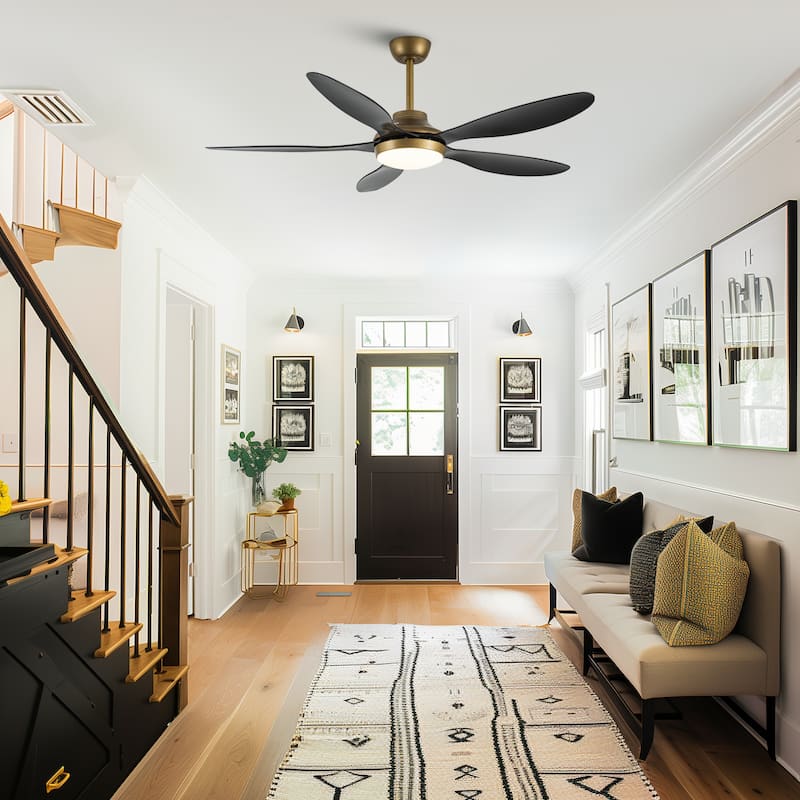 52" Antique Brass Smart Ceiling Fan with Light and Remote, App Control, Voice Control
