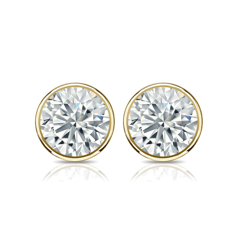 Auriya 14k Gold 2ctw Bezel-set Round Moissanite Stud Earrings - 6.5 mm - Yellow