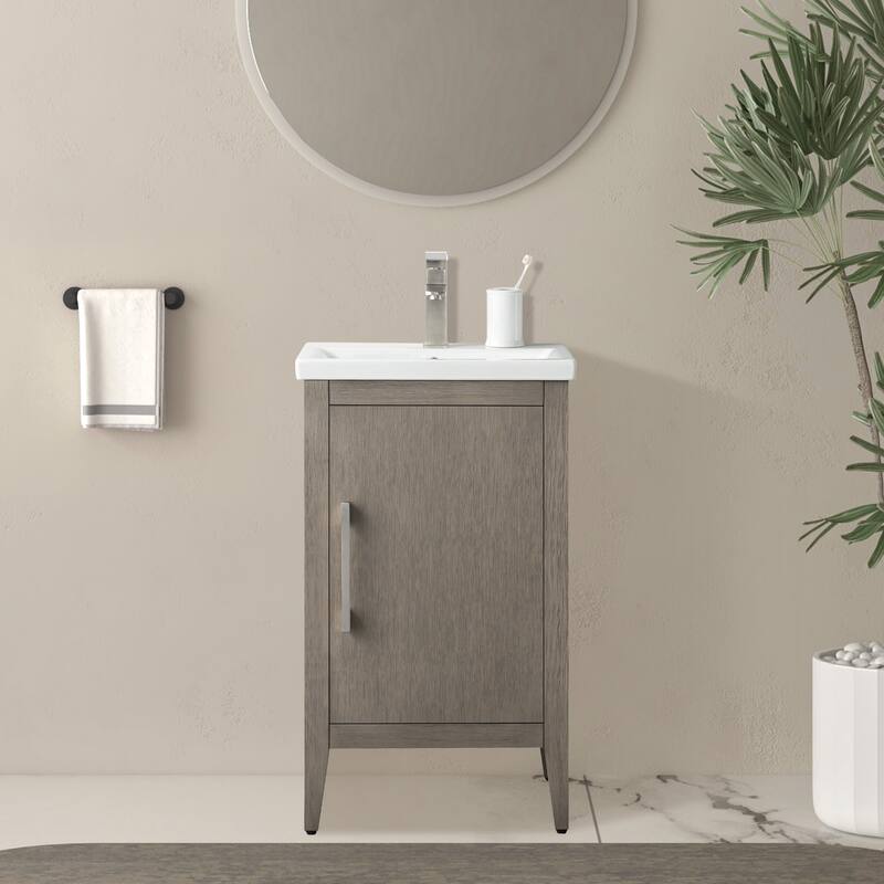 Vanity Art 20" or 24" or 30" Single Sink Bathroom Vanity Cabinet with Ceramic Top - 20"/Brushed Nickel - Driftwood Gray