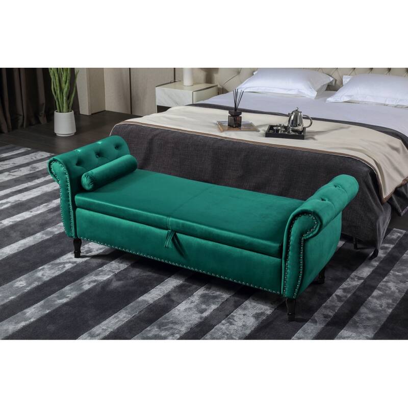 63" Velvet Multifunctional Storage Rectangular Sofa Stool