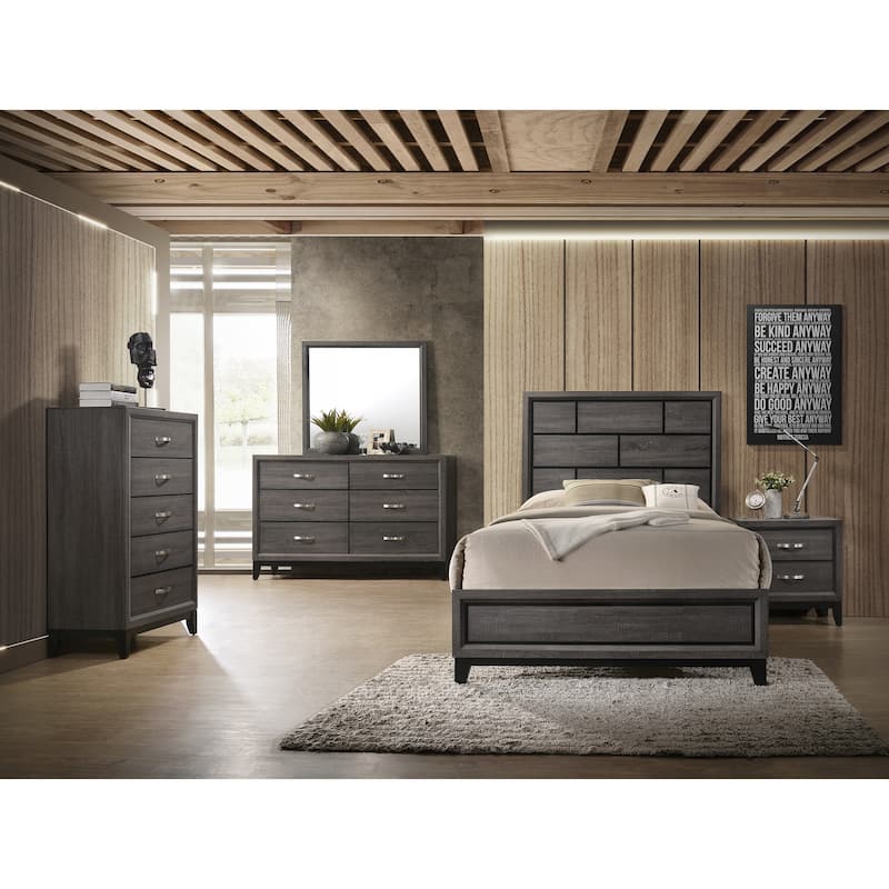 Twin Size Wood Contemporary Platform Bed with Geometric Headboard and Low-Profile Design