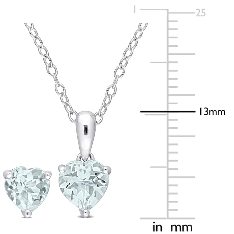 Miadora 2ct TGW Heart-Shape Aquamarine Set of Necklace and Earrings in Sterling Silver