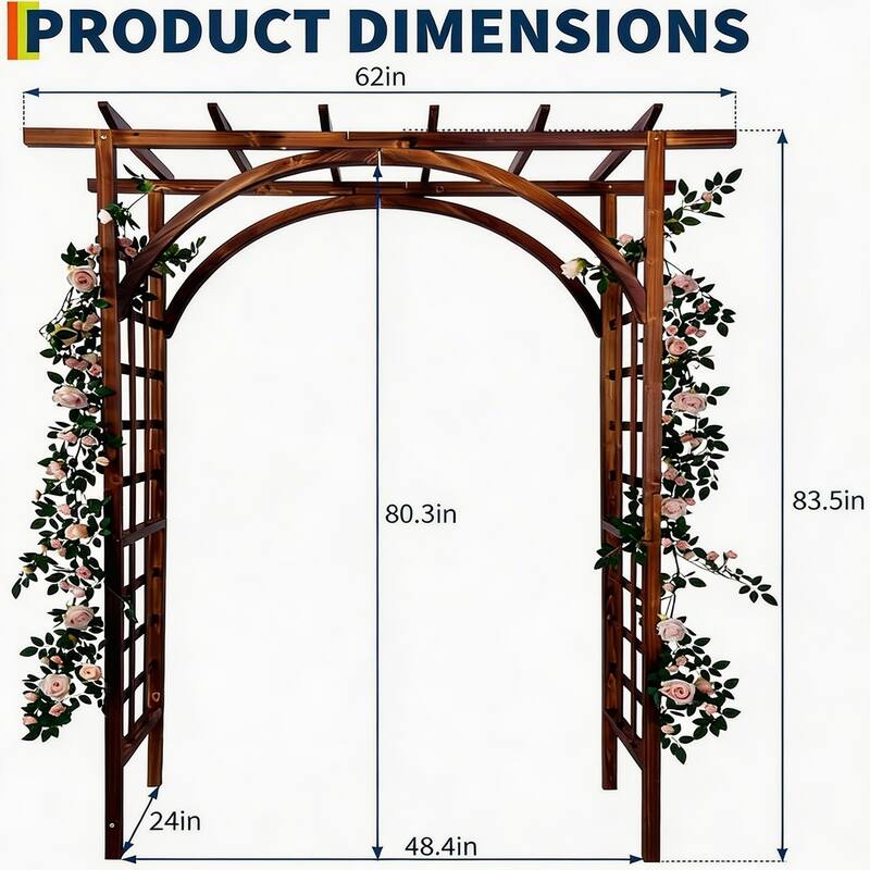 85-Inch Wood Garden Arbor with Pergola-Style Top Outdoor Trellis Arched and Flat Top Teak
