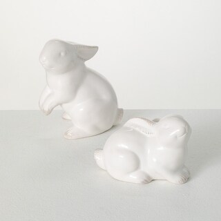 Sullivans Glazed White Decorative Bunny Sculpture - Set of 2 - Bed Bath ...