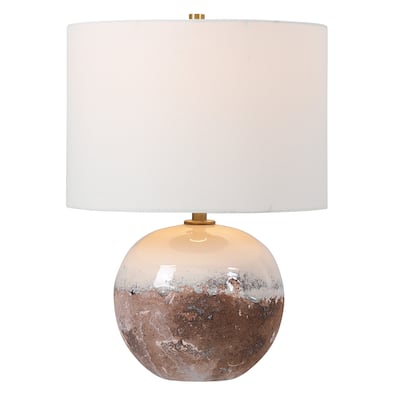Crackled Ceramic Table Lamp with Drum Shade - 18" - Brown