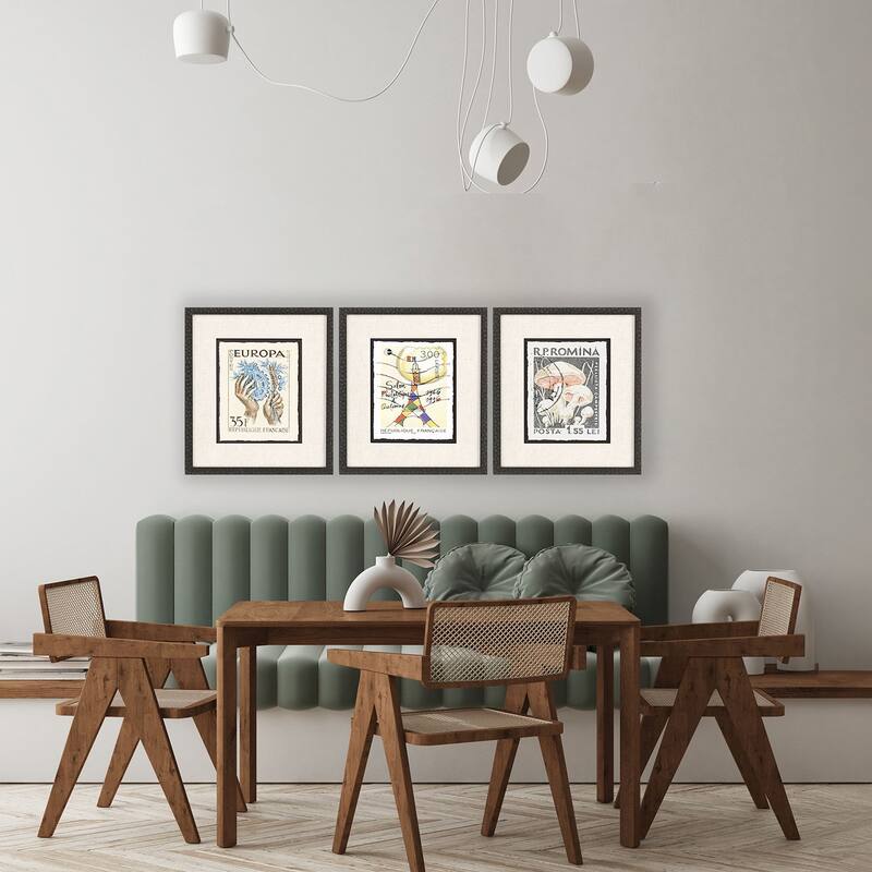 Vintage Stamps II S/3 Framed Art Exclusive Giclee Under Glass
