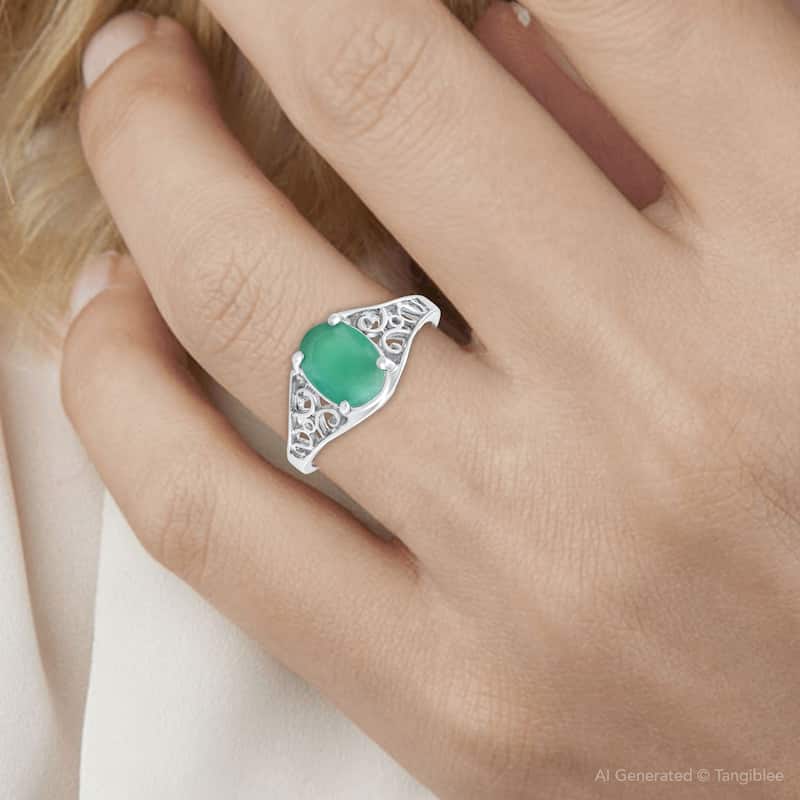 1Ct Genuine Emerald Oval Solitaire Ring Gold